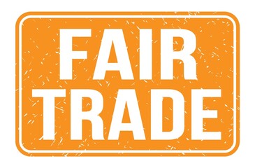 FAIR TRADE, words on orange rectangle stamp sign