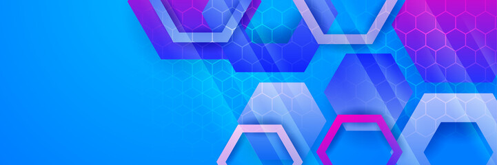 Modern blue abstract web banner background creative design. Banner design with square, triangle, circle, halftone, and dots. Vector abstract graphic design banner pattern background template.