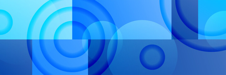 Modern blue abstract web banner background creative design. Banner design with square, triangle, circle, halftone, and dots. Vector abstract graphic design banner pattern background template.