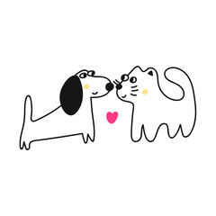 Dog and cat best friends. Illustration on white background.