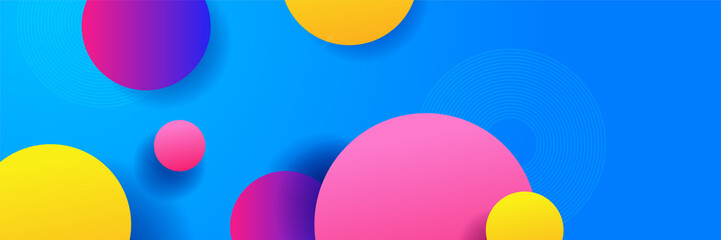 Modern blue abstract web banner background creative design. Banner design with square, triangle, circle, halftone, and dots. Vector abstract graphic design banner pattern background template.