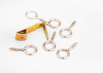 Close up of Picture hanging hooks on white background