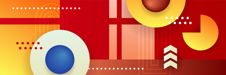 Modern colorful red orange abstract web banner background creative design. Banner with square, triangle, circle, halftone, and dots. Vector abstract graphic design banner pattern background template.