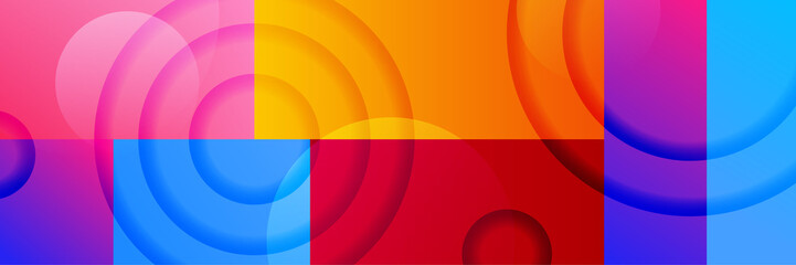 Modern colorful red orange abstract web banner background creative design. Banner with square, triangle, circle, halftone, and dots. Vector abstract graphic design banner pattern background template.