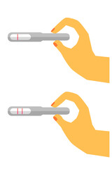 Simple Vector Set to Flat Color Hand Holding Pregnancy Test Pack negative and positive result