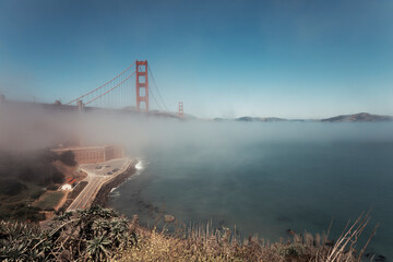 golden gate bridge in the fog