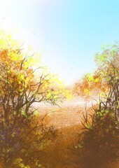Obraz na płótnie Canvas Soft watercolor nature, sunset over the river background illustration 