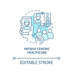 Patient centric healthcare turquoise concept icon. Healthcare challenge abstract idea thin line illustration. Isolated outline drawing. Editable stroke. Arial, Myriad Pro-Bold fonts used