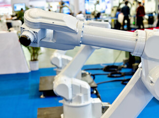 Close up of robotic hand in exhibition hall