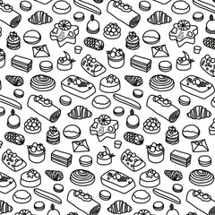 seamless pattern with cookies hand drawn in doodle style. Vector illustration