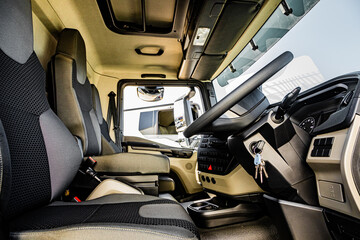 Cape Town, South Africa - February 17, 2022: Steering Wheel and interior view of MAN Trucks brand...