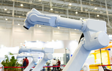 Close up of robotic hand in exhibition hall
