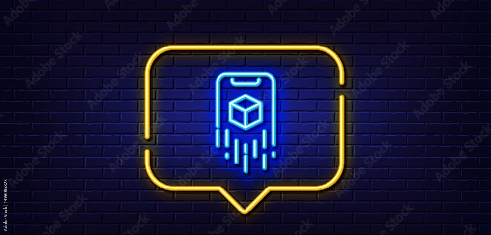 Poster neon light speech bubble. augmented reality phone line icon. vr simulation sign. 3d cube symbol. neo