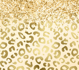Golden leopard print texture, gold glitter gradienr background.