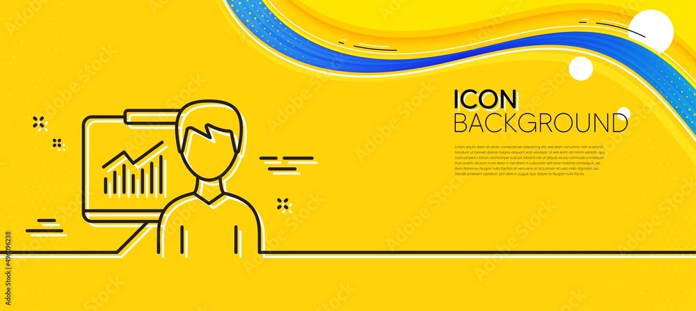 Poster presentation line icon. abstract yellow background. education board sign. lecture with charts symbol