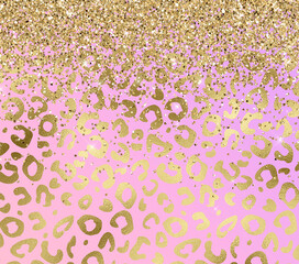Golden leopard print texture, gold glitter gradienr background.