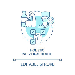 Holistic individual health turquoise concept icon. Medical management issue abstract idea thin line illustration. Isolated outline drawing. Editable stroke. Arial, Myriad Pro-Bold fonts used