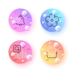 Inspect, Notification cart and Ice cream minimal line icons. 3d spheres or balls buttons. Natural linen icons. For web, application, printing. Money budget, Order bell, Sundae cup. Vector