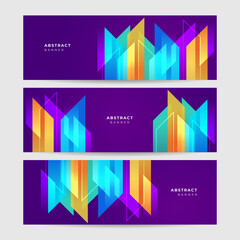 Modern colorful abstract web banner background creative design. Banner design with square, triangle, circle, halftone, and dots. Vector abstract graphic design banner pattern background template.