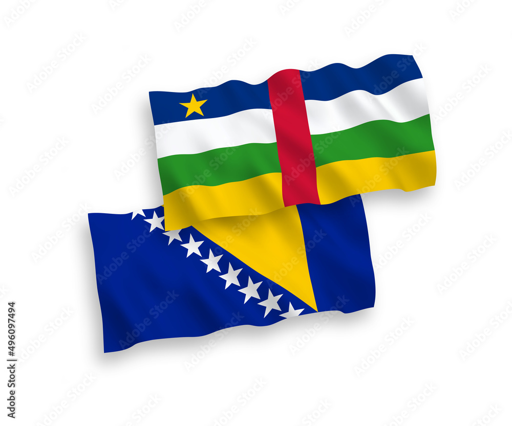 Wall mural national vector fabric wave flags of central african republic and bosnia and herzegovina isolated on