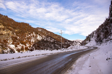 Road in winter in the mountains.