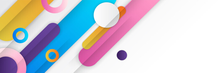Modern colorful abstract web banner background creative design. Banner design with square, triangle, circle, halftone, and dots. Vector abstract graphic design banner pattern background template.