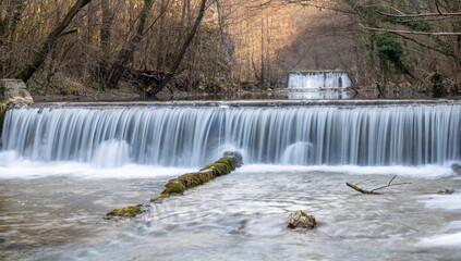 A waterfall with a long exposure time in Romania at a national park called "Cheile Carasului"