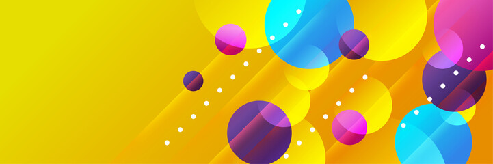 Modern colorful abstract web banner background creative design. Banner design with square, triangle, circle, halftone, and dots. Vector abstract graphic design banner pattern background template.