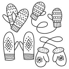 simple doodle illustration of knitted mittens. Vector illustration