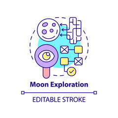 Moon exploration concept icon. Earth satellite studying. Space technology abstract idea thin line illustration. Isolated outline drawing. Editable stroke. Arial, Myriad Pro-Bold fonts used