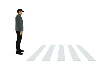 Male character stands in front of a pedestrian crossing on a white background
