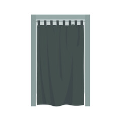 Fitting room with gray curtain on white background