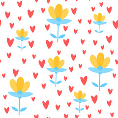 Flowers seamless pattern. Scandinavian style background. Vector illustration for fabric design, gift paper, baby clothes, textiles, cards.