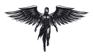 Black angel flying isolated illustration