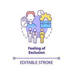 Feeling of exclusion concept icon. Social isolation. Sign of toxic workplace abstract idea thin line illustration. Isolated outline drawing. Editable stroke. Arial, Myriad Pro-Bold fonts used