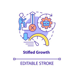 Stifled growth concept icon. No career development. Sign of toxic workplace abstract idea thin line illustration. Isolated outline drawing. Editable stroke. Arial, Myriad Pro-Bold fonts used