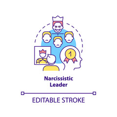 Narcissistic leader concept icon. Powerful and selfish boss. Type of toxic leader abstract idea thin line illustration. Isolated outline drawing. Editable stroke. Arial, Myriad Pro-Bold fonts used