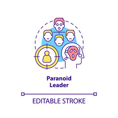 Paranoid leader concept icon. Suspicious boss. Type of toxic leader abstract idea thin line illustration. Isolated outline drawing. Editable stroke. Arial, Myriad Pro-Bold fonts used