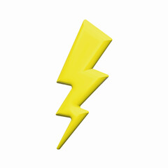 Bolt lighting yellow 3d icon. Realistic thunder, symbol of energy, danger and power. Thunderbolt electric emblem.