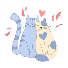 Cute cats in pastel colors. Spring beautiful vector illustration of cats in love. Spring concept. - 496101078