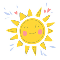 Spring smiling Sun. Spring concept. Cute illustration of the Sun. Vector illustration in a flat style. Spring concept. - 496101082