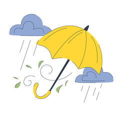 A cute illustration of a yellow umbrella on a background of clouds. spring rain. Spring concept. - 496101083