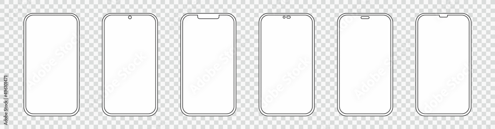 Poster set realistic smartphone blank screen, phone mockup isolated on transparent background. template for