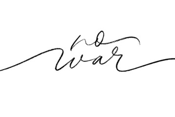 No war vector line calligraphy. Modern calligraphy isolated on white background. Black simple inscription with swashes, wavy lettering text. Hand drawn Ukraine patriotic lettering. 