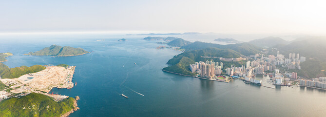 aerial view of Hong Kong, East side, Junk Bay area, daytime, panorama