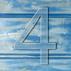 number four on wooden blue background photo