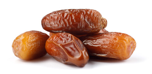 A bunch of tasty dried dates are isolated on a white background. Full clipping path.