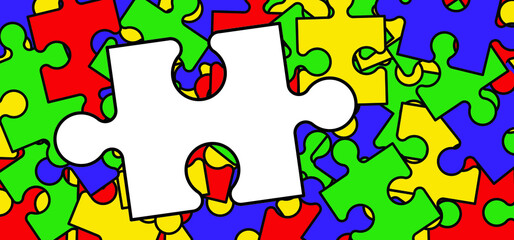 Cartoon autism ribbon. Vector world awareness day. Jigsaw line pattern. puzzle pieces icon or pictogram. Autism spectrum disorder (ASD) is a neurological and developmental disorder with social skills.