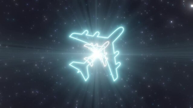 Airplane Mode Icon Wifi Shape Outline Glow Neon Lights Tunnel Portal - 4K Seamless VJ Loop Motion Background Animation