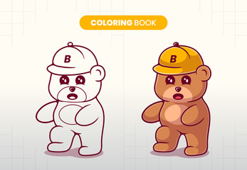 hand drawn cute bear illustration coloring book for children to fill in